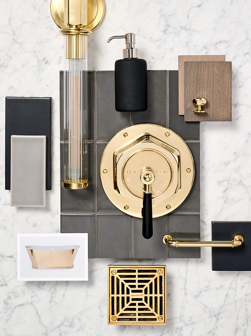 Regulator Thermostatic Trim, Emile Bathtub, Universal Shower Drain, Regulator Double Sconce, Regulator Knob, Regulator Pull, Tela Soap Dispenser, Keystone, architectonics2