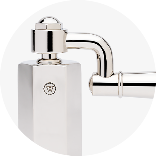THE BATH  Drop Lever Handle  Pronounced mechanics with luxurious heft and elegant utility.
