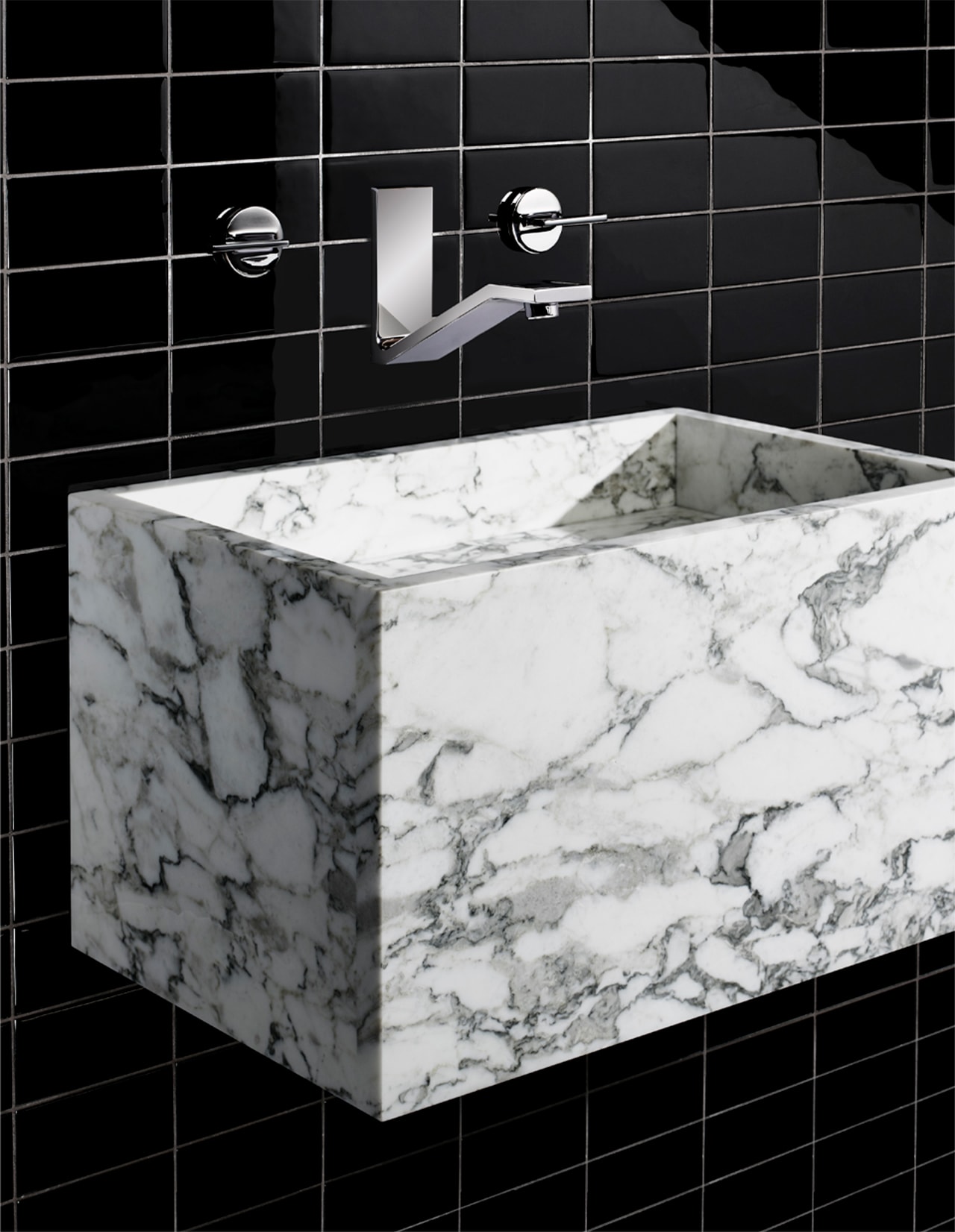 Andro Marble Lavatory Sink, Kromaglas Tile in Jet