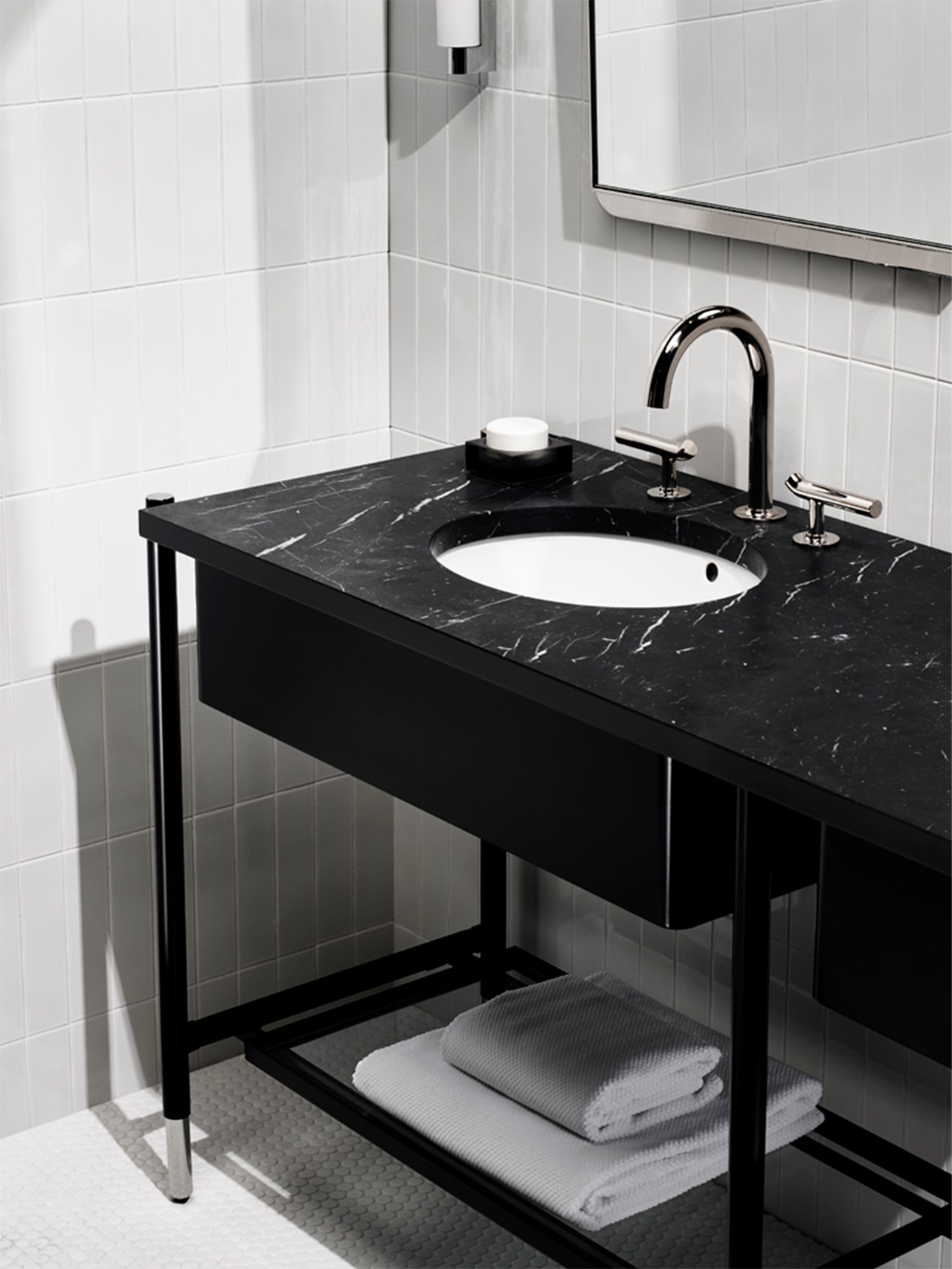 Bond Solo Series Gooseneck Faucet..., Bond Six Leg Double Washstand, Saxby Sink, Formwork Mirror